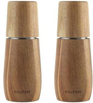 Salter Edith Acacia Salt & Pepper Mills – Seasoning Mill Set, FSC®-Certified Wood, Ceramic Grinding Mechanism, Adjustable Grind from Fine to Coarse, Suitable for Rock Salt & Peppercorns, Spice Grinder