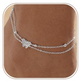 VIROMY Bracelet De Cheville En Argent Pour Femmes Plaqué Argent 14k Bracelet De Cheville En Zircon Papillon Brillant