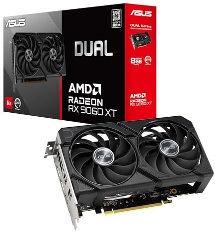 ASUS Dual Radeon RX9060XT 8G GDDR6 Gaming Grafikkarte (AMD RDNA 4 Architektur, 2,5-Slot Design, DUAL BIOS, PCIe 5.0, 1x HMDI 2.1b, 2X DisplayPort 2.1a, DUAL-RX9060XT-8G)