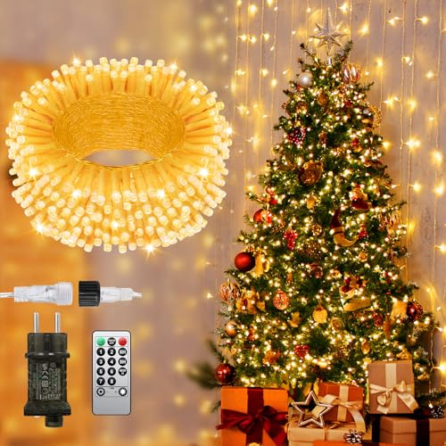 JIXXULVU Lichterkette Außen 38M 380 LED,Warmweiß Lichterkette Außen, Weihnachtslichter für draußen, Timer & Speicher, wasserdicht 8 Modi Plug in Fairy Light für Baum Indoor Schlafzimmer
