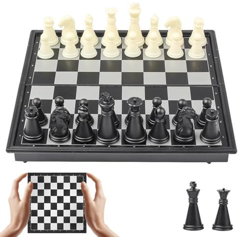 Scacchiera Portatile Magnetica Scacchi Magnetici da Viaggio Bianco e Nero Chess Board Pieghevole con Pezzi Degli Scacchi per Bambini e Adulti (13x13 cm)