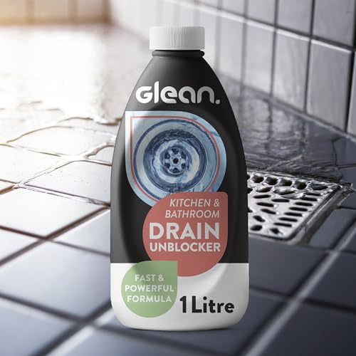GLEAN Drain Cleaner Liquid | 1L | Shower, Bath, Kitchen Sink Unblocker | Liquid Unblocker | Drain Odour Remover | Bath Declogger | Clog Clearer