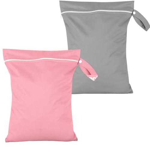 2 Set Wet Dry bag Sacchetto Biancheria Sporca Viaggio Sacchetto Per Costume Borsa Portaoggetti Impermeabile Con Cerniera Riutilizzabile Adatta Per Viaggi Pannolini Nuoto E Altro (Grigio/Rosa 30x40cm)