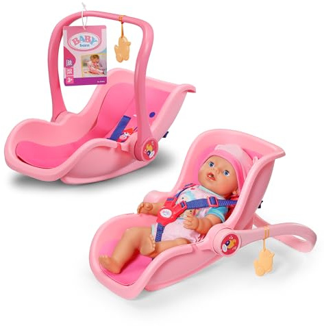 BABY born Babyschale Pink, Puppen-Babyschale mit Tragegriff, Sicherheitsgurt und Anhänger