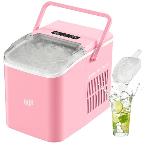 Upstreman Klein Eiswürfelmaschine, 9 Eiswürfel in 6-8 Min, Eiswürfel maschine 2 Eisgrößen, Automatische Reinigung, Mini Ice Cube Maker für Zuhause, Küche, Büro, Bar und Party, Rosa, BI12