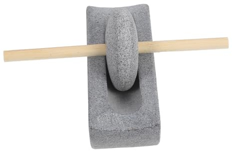 HOMSFOU Macina Spezie Manuale in Pietra e Legno, Compatto e Pratico, Conserva Gusto, per Uso in Cucina e Casa, per Tè Tradizionale e Miscela Aromatica