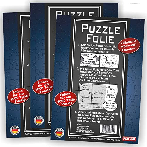Play-Too 3er Set Puzzlefolie 30 Blatt! Puzzlekleber! Einfach! Schnell! Sauber! hält Superfest! Optimal für 3 x 1000 Teile oder 6 x 500 Teile Puzzle Made in Germany