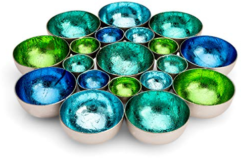 ZEYA Teelichthalter Metall, Ø 21 cm, blau Aqua türkis grün, Teelicht Deko für bis zu 10 Teelichter, Bunte Tisch Dekoration, Präsent zu Weihnachten, Deko Wohnzimmer