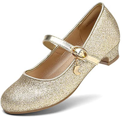 DREAM PAIRS Ballerinas Mädchen Mary Jane Flache Schuhe Ballerinas Prinzessin Schuhe Kommunionschuhe Schulschuhe Gold 35 KFL219