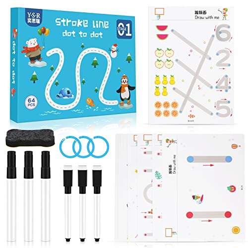 Finetoknow Magisches Vorschule Übungsheft, Zeichnen Lernen Kinder, Notizbuch Wiederverwendbar Buch für Kinder Schreiben Lernen Löschbarer Stift Magisch Book 29.5 * 22CM 64 Seite