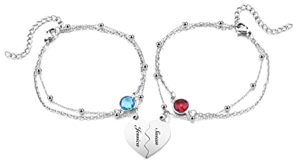 PiercingJak 2-4 Stücke Freundschaftsarmband mit Gravur Herz Puzzle-Anhänger Edelstahl Armkette Liebe Freundschaft Armbänder Personalisierte Geschenke für BFF Partner Familie Paare