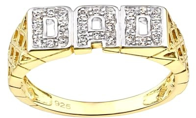 Old English Jewellers 9ct Yellow Gold on Silver DAD Ring size R S T U V W X Y Z Z+1 - Stone Set - (V)