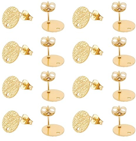 UNICRAFTALE 40pcs 0.8mm Pin Ion Plating 304 Boucles D'Oreilles en Acier Inoxydable Métal Doré Texturé Plat Rond Sear Stud avec Écrous D'Oreille Post avec Trou Boucles D'Oreilles pour la de Bijoux