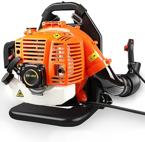 LabTEC Souffleur de feuilles à 2 temps alimenté au gaz, aspirateur à dos à essence 43 CC, ventilateur de jardin sans fil à vitesse réglable pour nettoyer les patios, les feuilles, l'herbe, le