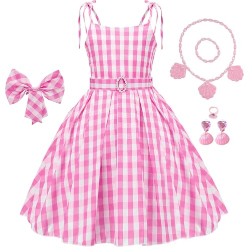 Tyidalin Deguisement Robe à Carreaux Rose Filles Déguisement le Film 2023 Costume Enfant pour Carnival Halloween Anniversaire