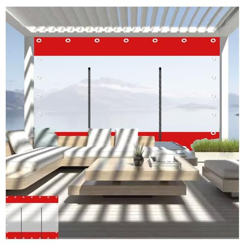 Tarpaulin side panels, with zipper door, waterproof PVC soft glass with holes, red transparent spliced tarpaulin, suitable for greenhouse, garage tent side panels (Size : H2.6xL2.5m/H8.5xL8.2ft)