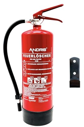 ANDRIS® Feuerlöscher 6kg ABC Pulverlöscher EN3 mit Manometer+Standfuß, 10LE inkl. Wandhalterung