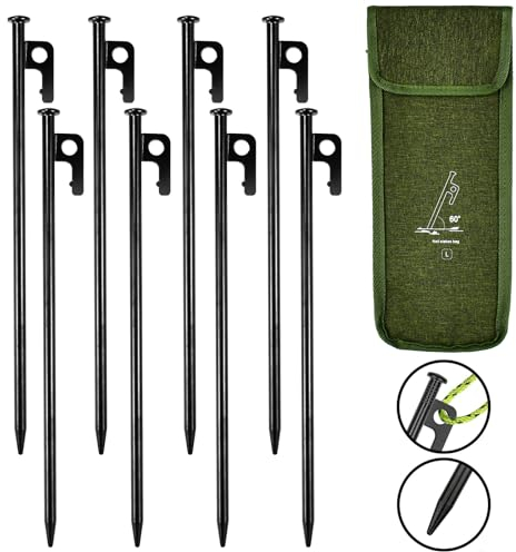 AFASOES 8 PCS Zelt Heringe Stahl Erdnägel 30cm Lange Zeltheringe Sturmsicher mit Haken und Loch zeltnägel zum Schrauben Boden Schraubheringe Camping Lange Heringe Stabil für Camping Outdoor Wandern