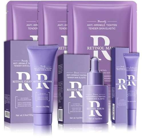 Shefave Retinol Gesichtspflege Set Damen, Anti-Aging Skincare Set mit Retinol Serum, Reinigungsschaum, Augencreme, Maske, Hautpflegesets & Kits, Anti-Falten Beauty-Geschenkset Damen, Gesichts-Kit