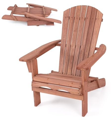 KOMFOTTEU Fauteuil Adirondack Pliable, Bois Acacia, Ergonomique, 1, Naturel | Chaise de Jardin, Charge de 180 kg, Chaise de feu de Camp, Sièges en Terrasse avec Dossier et Accoudoirs