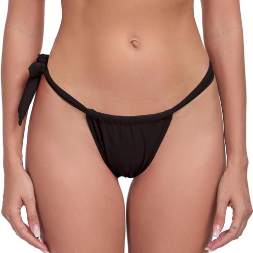 Joweechy Womens Thong Bikini Bottoms Side Tie Brazilian Swim Briefs | Low Rise High-cut Leg Fully lined Brazilian Fit Thong Bikini Bottom
