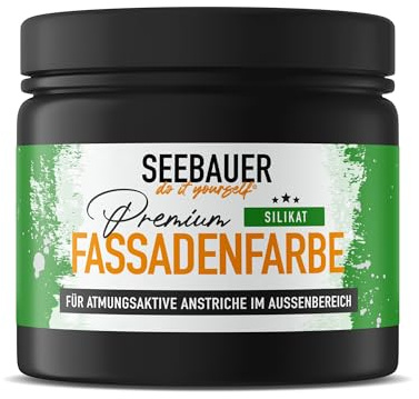 SEEBAUER diy Silikat-Fassadenfarbe Schwarz 300ML für Außen (No. 100 Black Pearl) Atmungsaktive Mineralfarbe für Fassaden - Geeignet für Putz, Mauerwerk und Beton