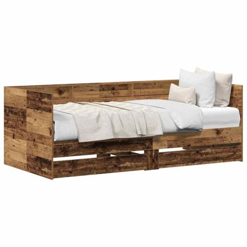 vidaXL Sängsoffa med låda Gammalt trä 75 x 190 cm Konstruerat trä, Modern rektangulär dagbädd, platsbesparande säng för gäster, stilig möbel, mångsidig design, smart sömnlösning
