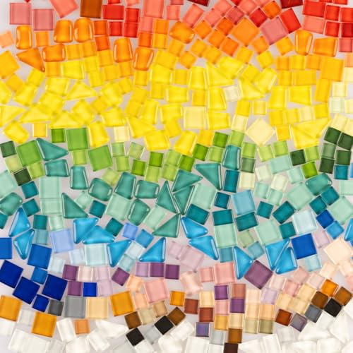 500g Mosaic Tiles for Crafts, Glue Down Irregular Tiny Mosaic Glass Pieces, Colourful Craft Supplies for Handmade DIY Art Projects, Home Decoration, Photo Frame,Vase,Mirrors (Crystal Full Mix)