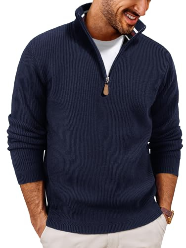 PJ PAUL JONES Pull pour homme avec fermeture éclair troyer pull en tricot d'hiver sweater, bleu marine, M