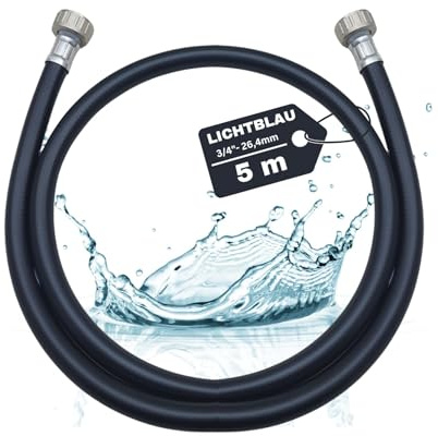 LICHTBLAU Warmwasser Zulaufschlauch 5 m 3/4 Zoll – Heißwasserfest bis 90 °C – Wasserzulaufschlauch für Waschmaschine & Geschirrspüler – Anschlussschlauch mit Metallgewinde & Dichtung