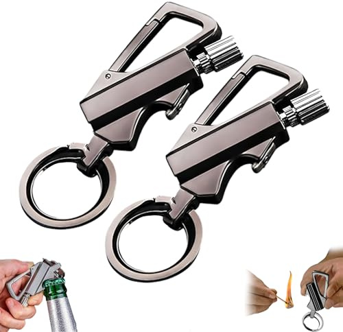 Permanent Match Infinity Lighter,3-in-1 Keychain Lighter, with Dual-Sided Flint Fire Starter,Reusable Waterproof Strike Anywhere,Match Strike for Outdoor Camping Hiking Survival Igniter (2PCS-Black)