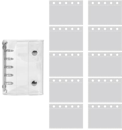 Papper påfyllning anteckningsbok transparent PVC-omslag 5 ringar - randiga ark lösa arksamlare 10 sidor, samling för arbete, resor, flygplan fotoalbum födelsedag