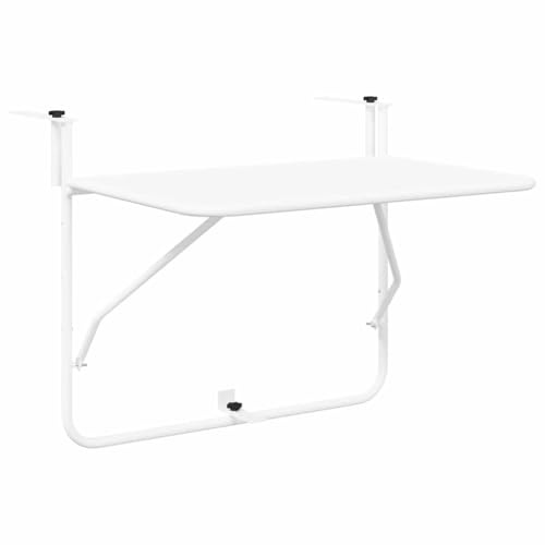 HGFDCBK Tavolo da balcone sospeso regolabile in acciaio, 60 x 39 x 65 cm, bianco, tavolo da balcone pieghevole per esterni, ideale per terrazza e giardino
