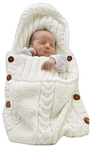 XMWEALTHY Newborn Baby Wrap Swaddle Blanket Knit Sleeping Bag Receiving Blankets Stroller Wrap for Baby Beige 0-6 Month