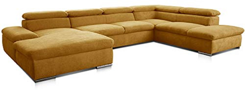 CAVADORE Alkatraz, paesaggio domestico dal design moderno, a forma di U con longchair sinistro e pouf destro, con funzione letto + regolazione testiera, 350 x 73 x 226, giallo