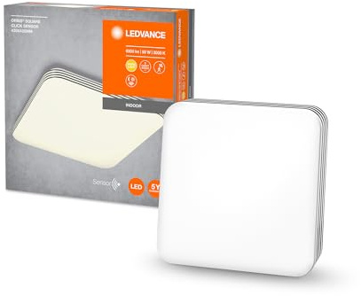 LEDVANCE LED Wand- und Deckenleuchte, quadratische Leuchte mit Bewegungsmelder für Innen, Betriebsarten per Klick änderbar, Warmweiß (3000K), 430mm x 430mm, ORBIS SQUARE CLICK SENSOR