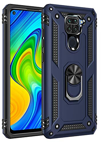 Max Power Digital Funda para móvil Xiaomi Redmi Note 9 con Anillo Giratorio 360 Metálico Imán Carcasa Magnética Rígida Antigolpes Resistente Soporte Bumper Case (Xiaomi Redmi Note 9, Azul)