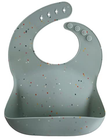 mushie Silikon-Lätzchen, Mahlzeiten-Lätzchen, Babynahrung mit Taschen (Cambridge blaues Konfetti)