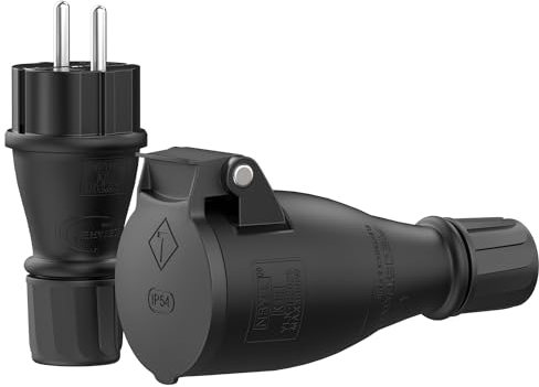 Schuko Stecker & Kupplung Set - Robuste IP54 230V | Schutzkontaktstecker & Kupplung | Gummi-Kunststoff Kombination | Ideal für den Außenbereich | Sichere und Langlebige Elektrische Verbindung