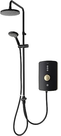 Triton Showers REAMDU97 Amala Metallic DuElec | Shower Electric | 9.5KW | Black I Brushed Brass I Electrical Showers | with Showerhead and Anti Twist Hose | Rainfall Shower Head | for Bathrooms