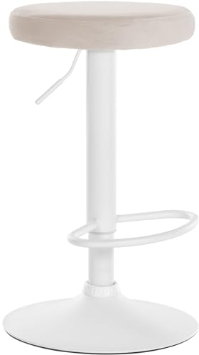 CLP Barhocker Ponte Samt-Bezug I Höhenverstellbarer Stuhl, Farbe:Creme, Gestell Farbe:weiß