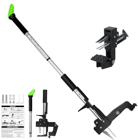 ORIENTOOLS Trituratore per erbacce, manico lungo da 83 a 105 cm, aggiornamento manico telescopico rimovibile, con 4 artigli per la rimozione dei denti di leone