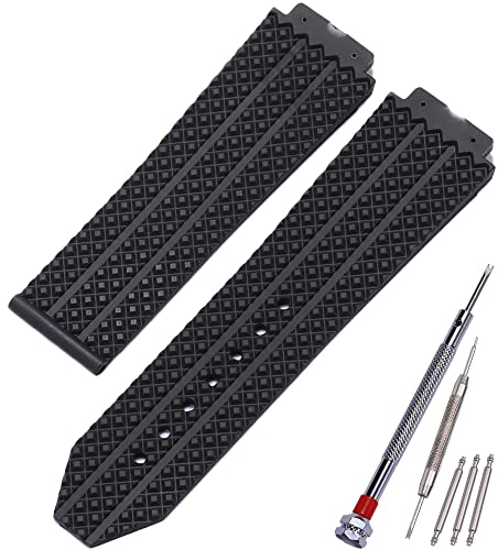 MCXGL 25mm Big Bang Ersatz-Gummiarmband, kompatibel mit Hublot Big Bang 19 * 25mm, Silikon-Uhrenarmband, Schwarz