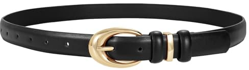 TRIWORKS Women Leather Belt for Jeans Pants Fashion Ladies Skinny Faux Leather Dress belt with Gold Buckle