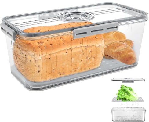 Jokapy Bread Bin Airtight Bread Bins for Kitchen Counter,Time Recording Bread Box Reusable Bread Storage Container with Lids,Bread Keeper Box with Air Valve Bread Loaf Keeper (12.8X6.88X4.33IN)