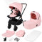 BabyVoyage Poussette 2 en 1 Poussette Combiné Roues à Amortisseurs 360°, Suspension, Poignée Réglable, Pliable, Bébé Poussettes Confort Convient Aux Nouveau Rose fleur de cerisier