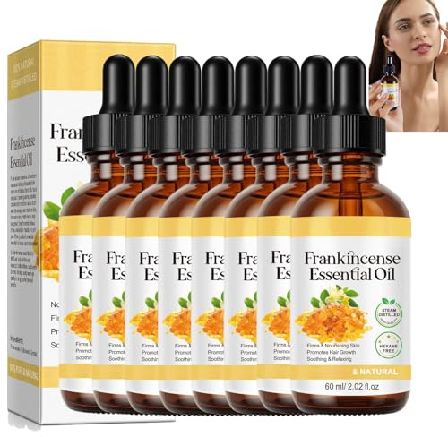 Naturlig eterisk rökelseolja och hartsolja – för hudåtstramning, utjämning av fina linjer, lugnande hud – för hårvård, ansiktsvård, kroppsmassage, 60 ml (8 st)