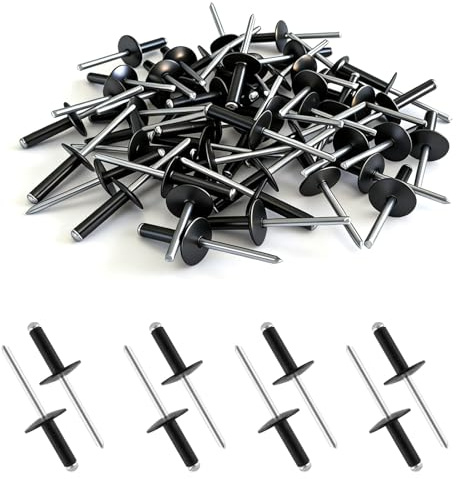 50 Piezas Remaches Ciegos de Aluminio, Remaches Ciegos Aluminio con Grande, Brida Grande de 4,8 MMx 20 MM, Set de Remaches de Núcleo, Compatible para Uso Doméstico (Negro) (Negro, M4.8 * 20)