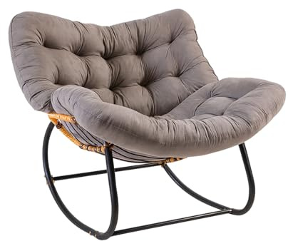 SUNNYNEST Oversized Outdoor Egg Rocking Chair with Cushion for Garden Grey | Weather-Resistant PE Rattan Egg Rocker with Thick Removable Cushion and Heavy-Duty Metal Frame for Patio, Balcony and Garden