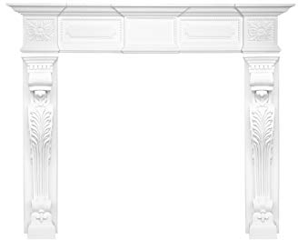 Kaminkonsole aus PU - Deko Kaminumrandung weiß Kaminsims Wohnzimmer (K3005 Set 1-187x132,5cm) Verkleidung Wandkamin Sockel